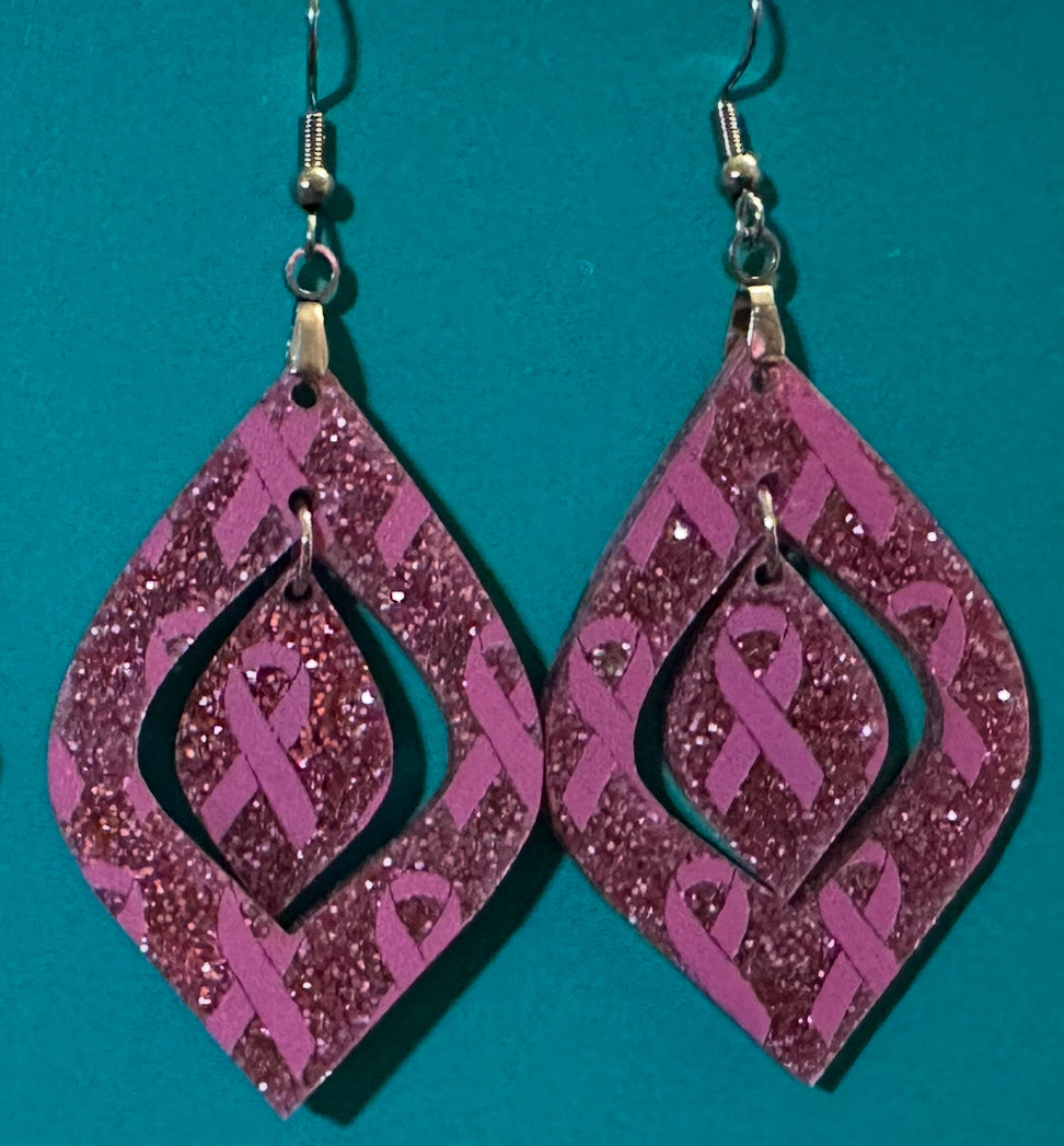 Pink Ribbon Acrylic Earrings