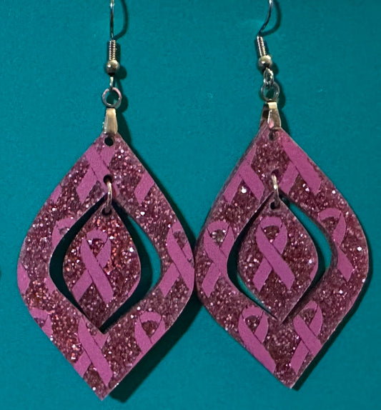 Pink Ribbon Acrylic Earrings