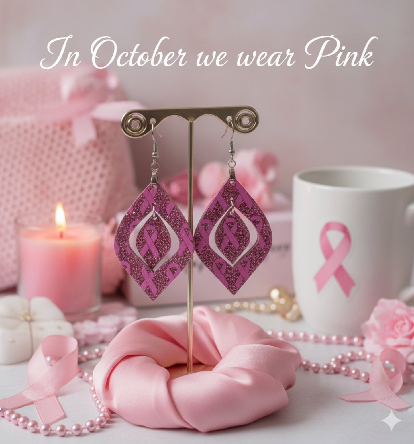 Pink Ribbon Acrylic Earrings