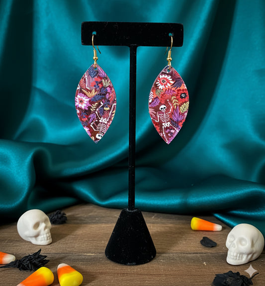 Skeleton and Flower Mirror Acrylic Earrings