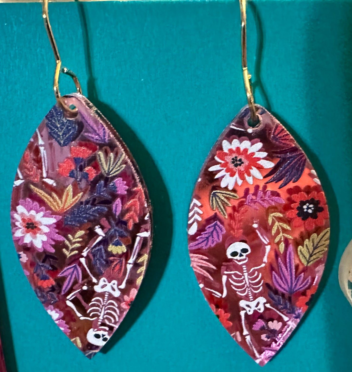 Skeleton and Flower Mirror Acrylic Earrings