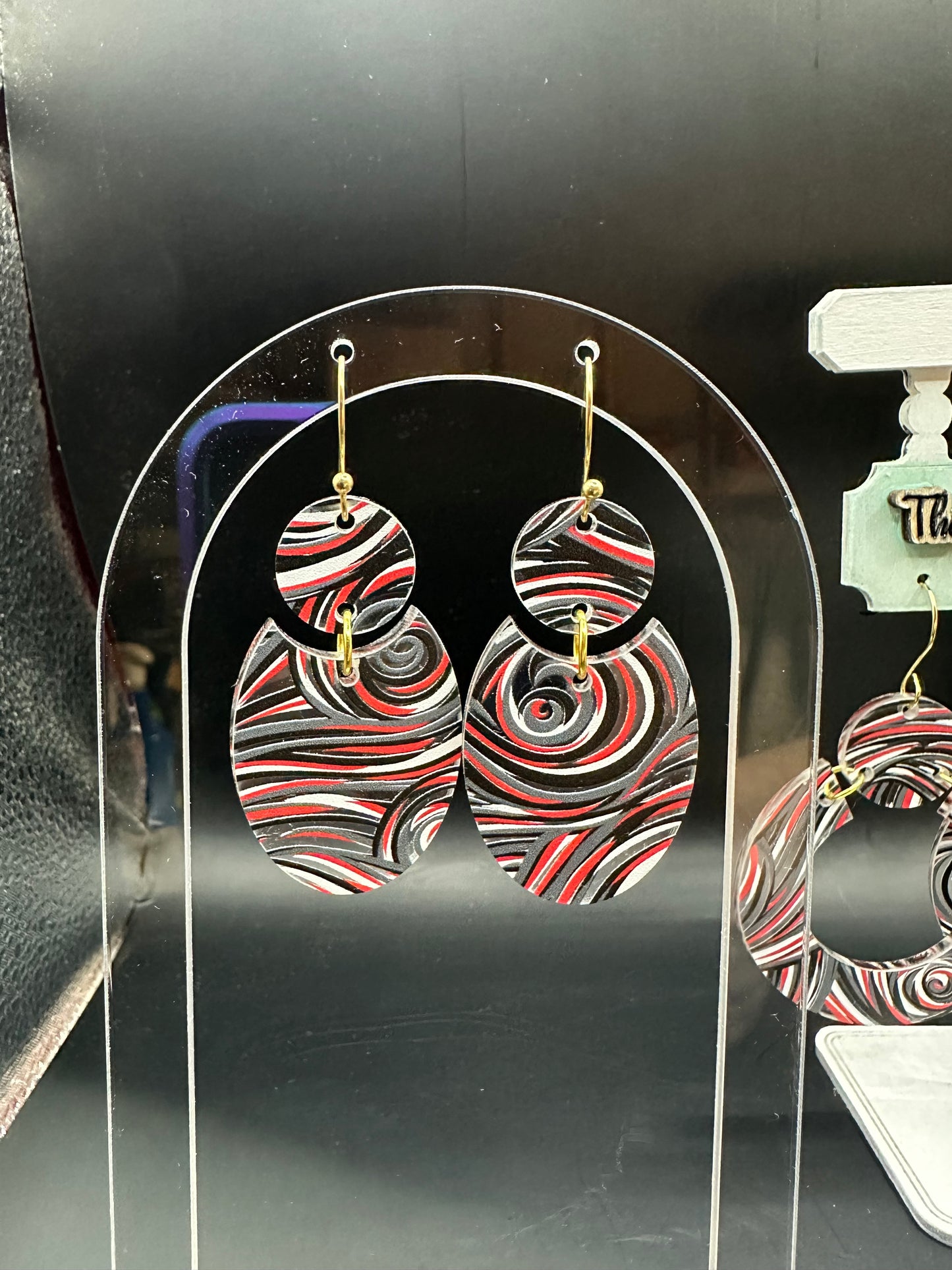 Red, Black, Gray, White Swirl Acrylic Earrings