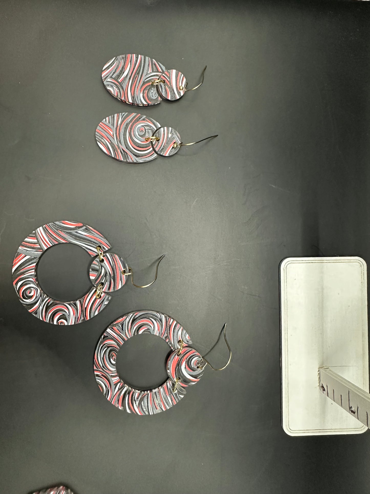Red, Black, Gray, White Swirl Acrylic Earrings