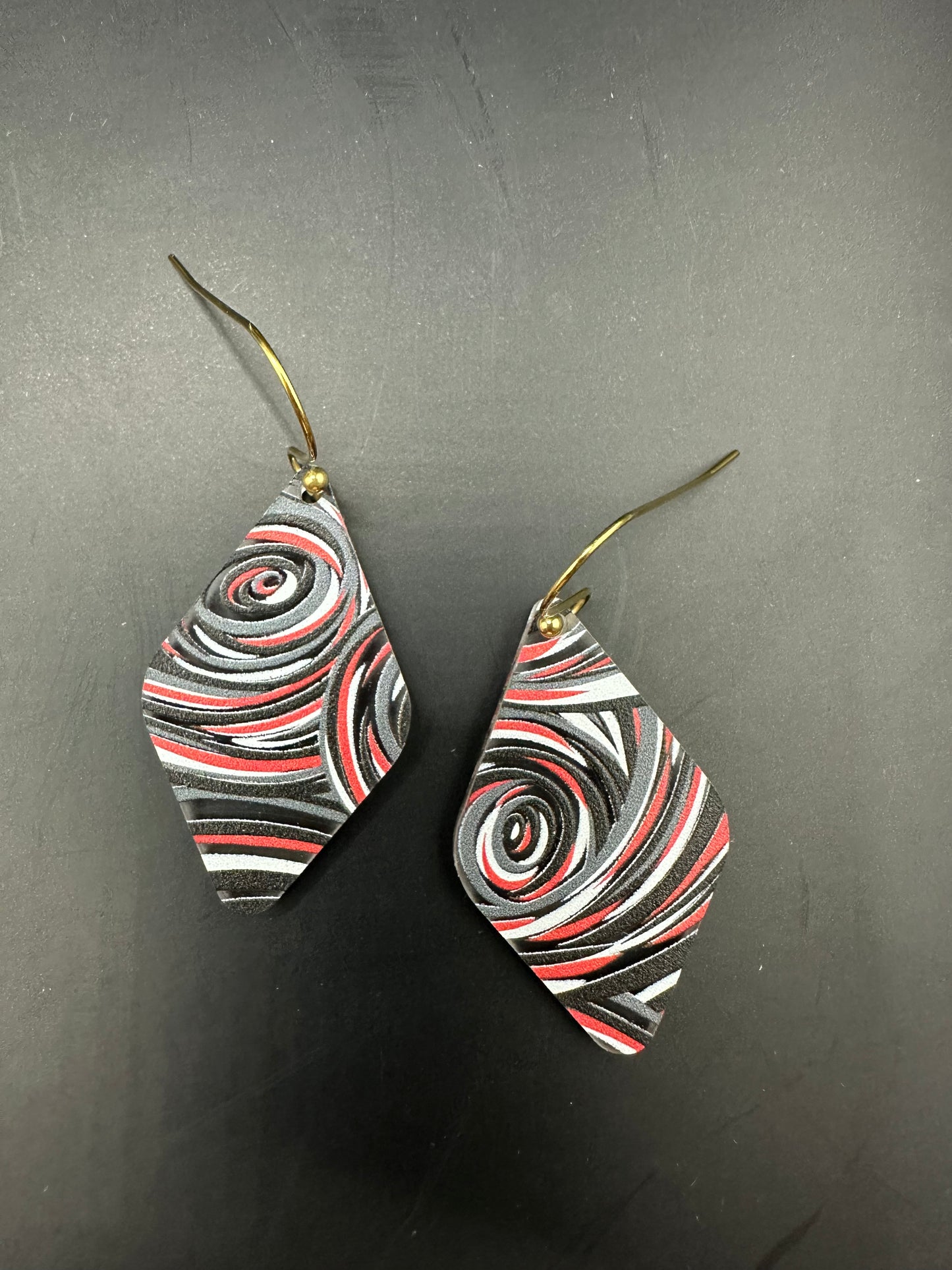 Red, Black, Gray, White Swirl Acrylic Earrings