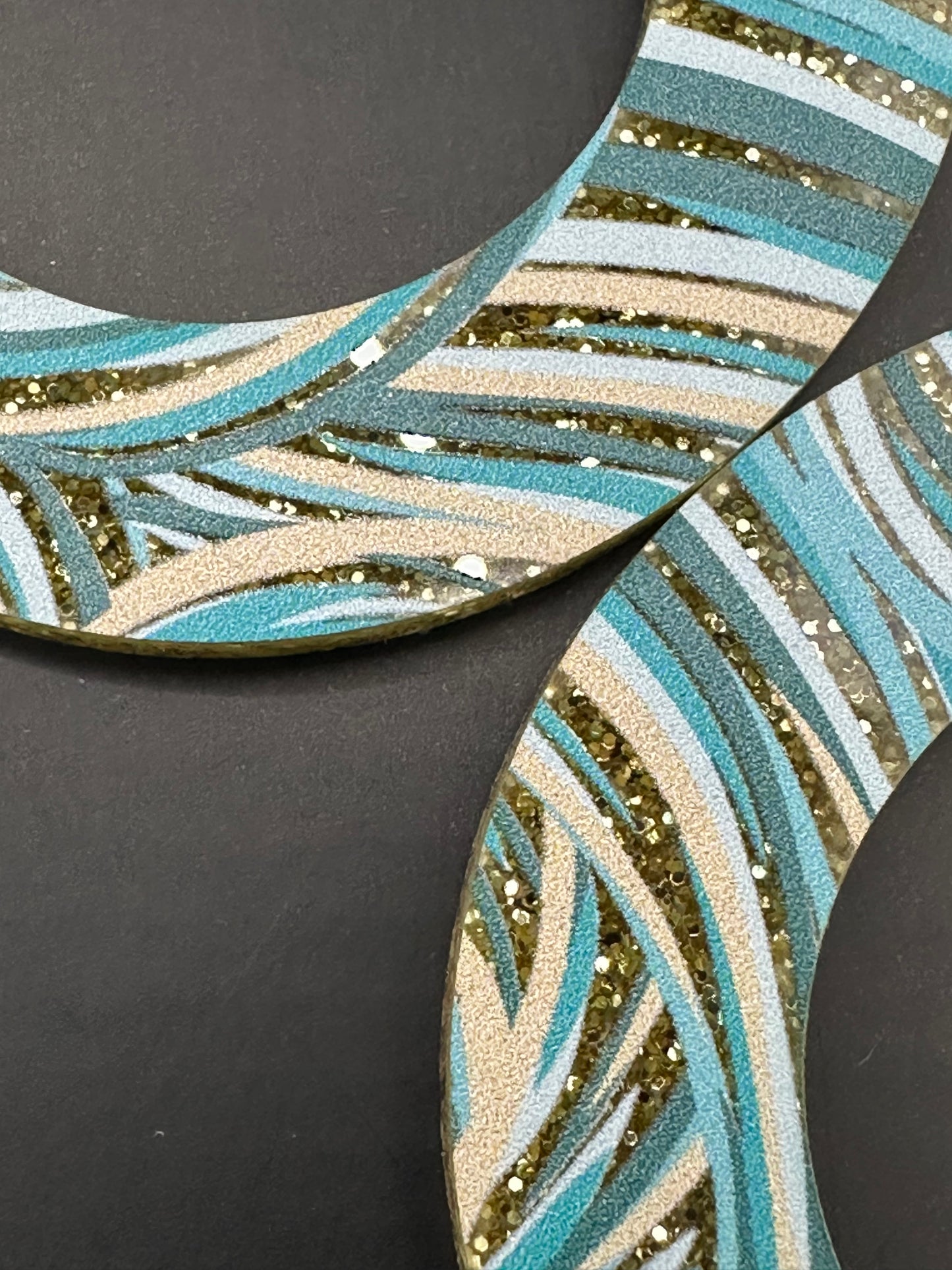 Acrylic Teal, and Gold Glitter Swirl Round Earrings.