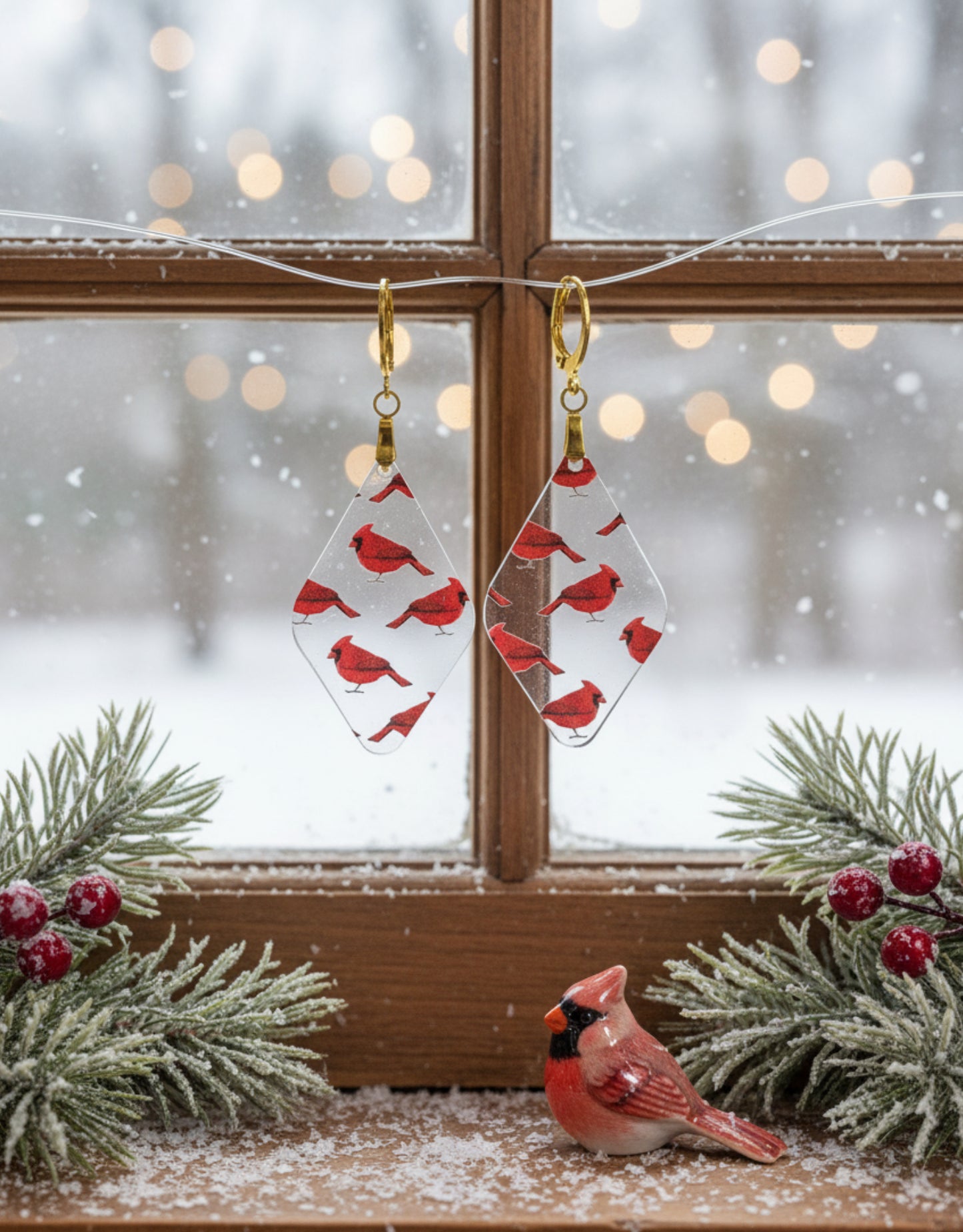 Acrylic Earrings Cardinal Print